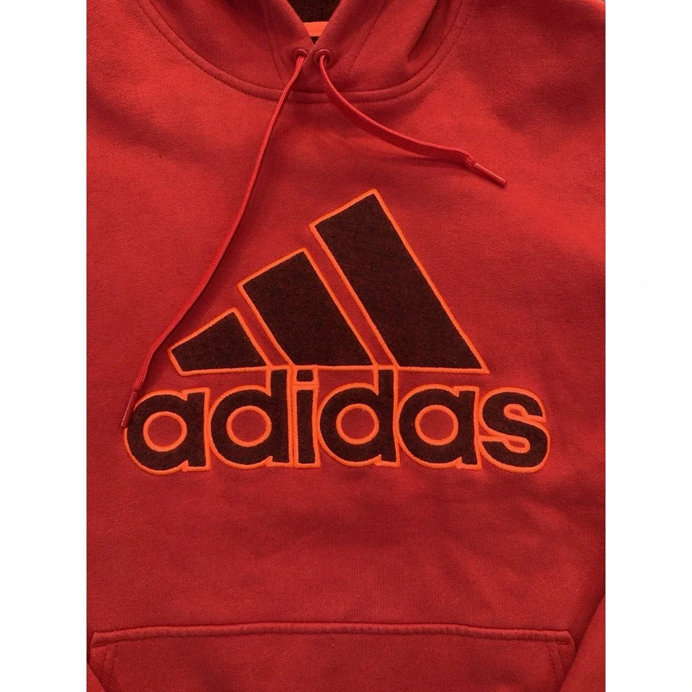 Adidas Hoodie Men's Size Large Red Pullover Fleece Logo Sweatshirt
